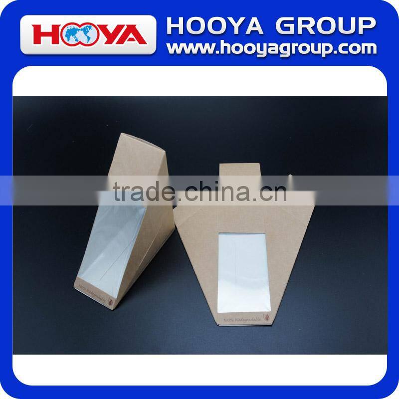 Disposable brown kraft paper sandwich packing box with window,can printing LOGO