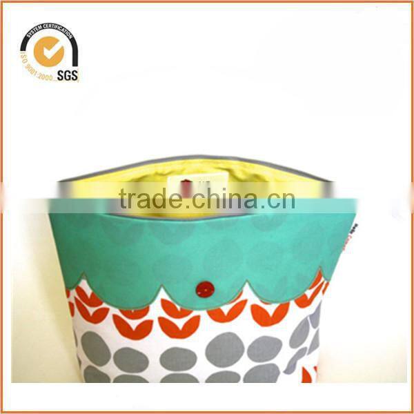 Retro Style Zipper Pouch/Makeup Bag: Lotta Jansdotter Fabric with Aqua Scallop and Orange Vintage Buttons By Chiqun Dongguan