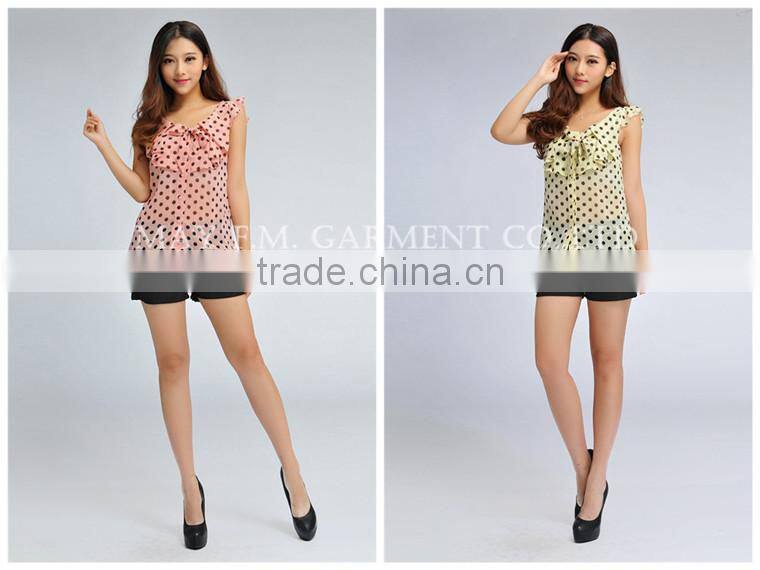 fashion butterfly sleeve polka dots pattern chiffon blouse MOQ 1 piece