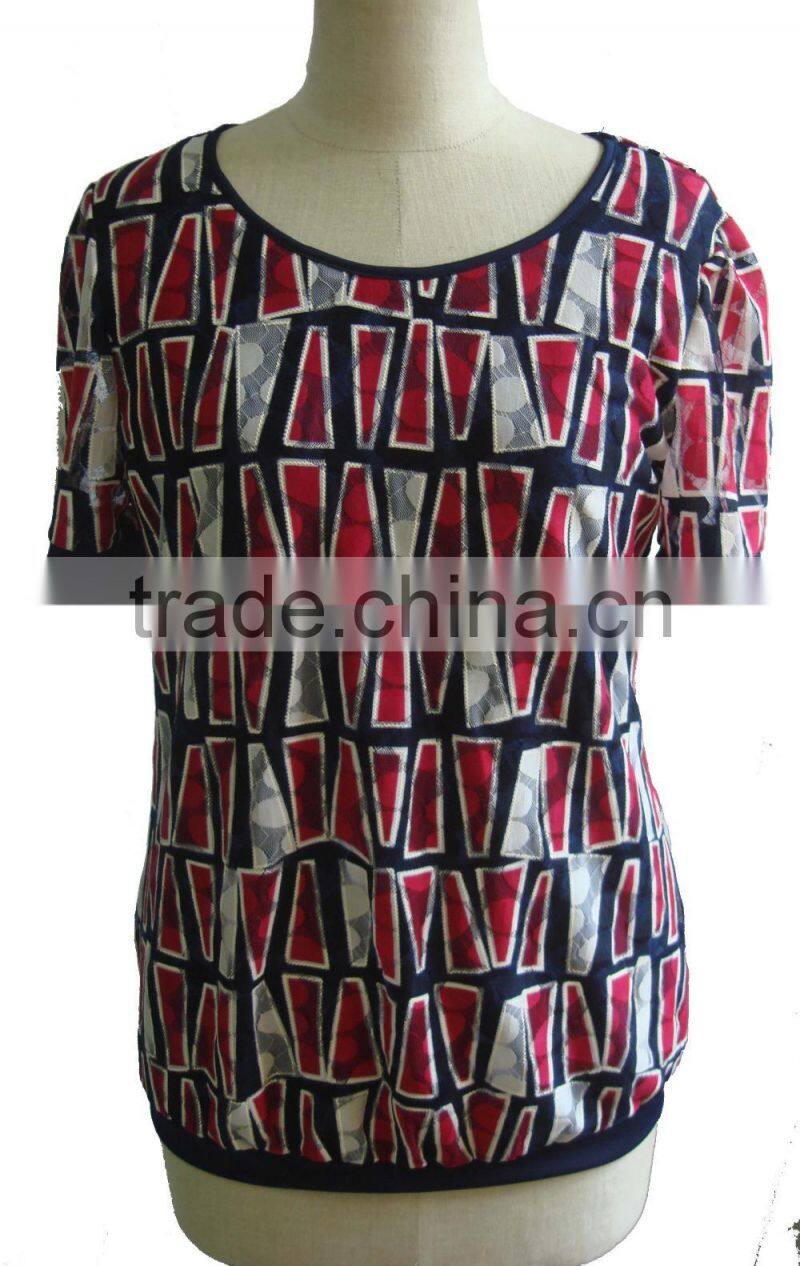 Black with Rose Print Lycra Round Collar Blouse