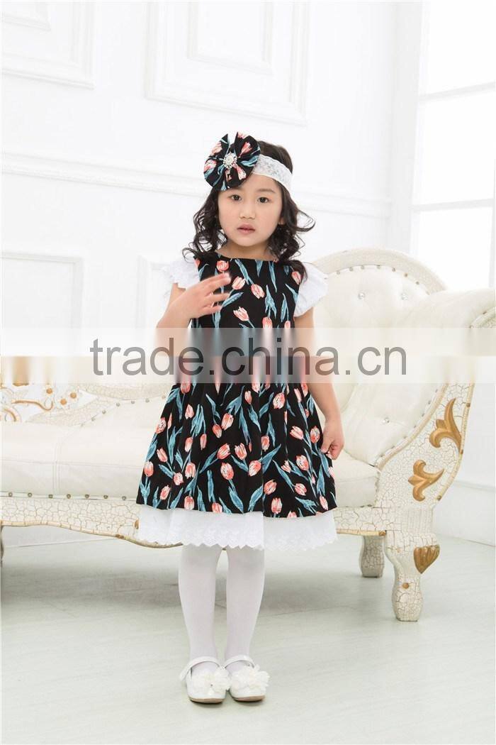 Summer hot sale flower girl dress boutique baby girl party dress with matching headband