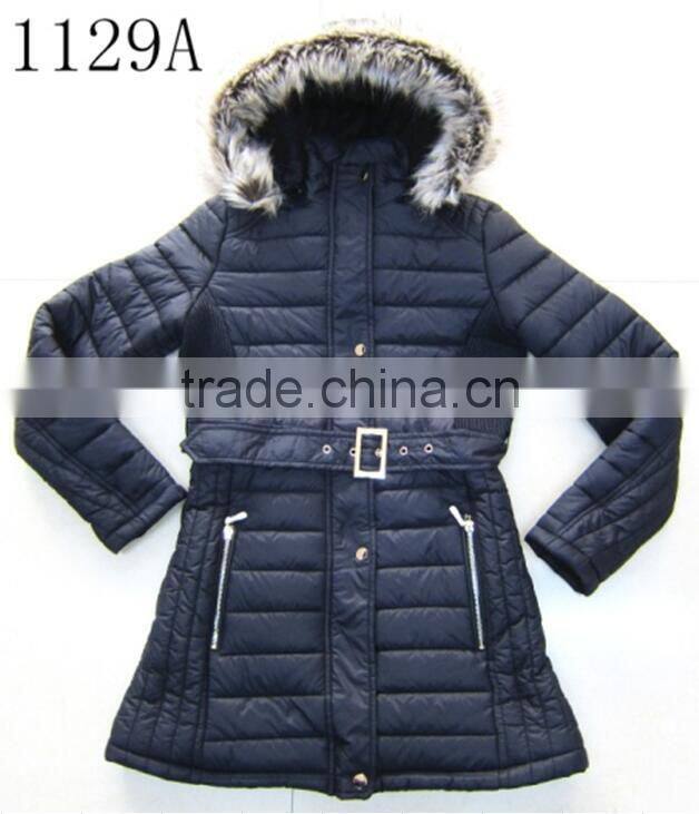 Women winter coat slim long jacket with belt