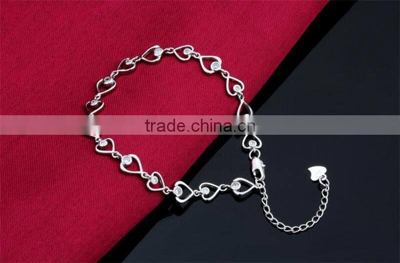 Fashion new design 925 sterling silver heart shape bracelet for Girls
