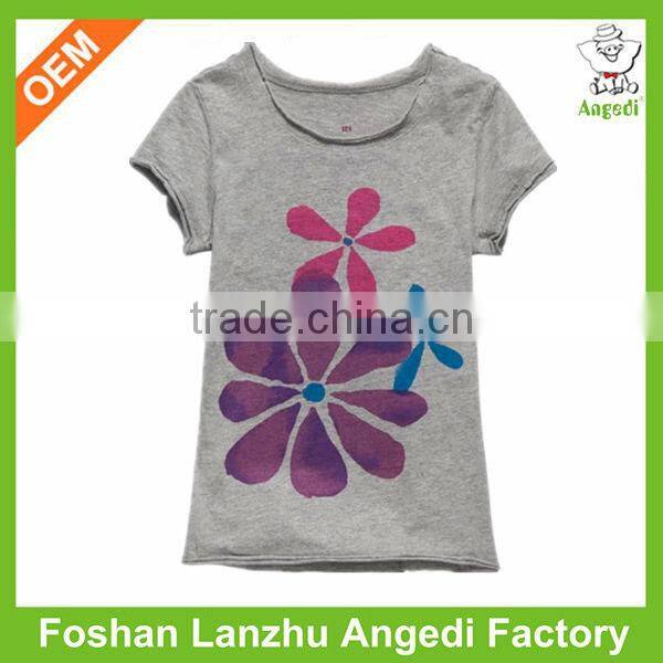 Hot fashion kids clothing extended length girl t shirt summer range Flower-Print