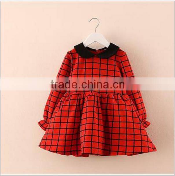 High quality red plaid long sleeve designer one piece children princess dress