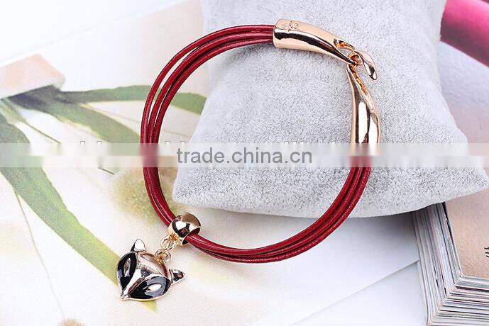 high quality gold oval clasp leather bracelet multi strand leather bracelet