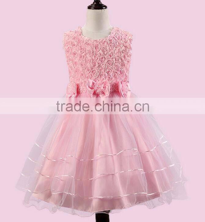 MGOO New Trendy Full Rose Flower Design Kids Dress Lace Dress Design Children Clothing Girls Party Wear Wholesale