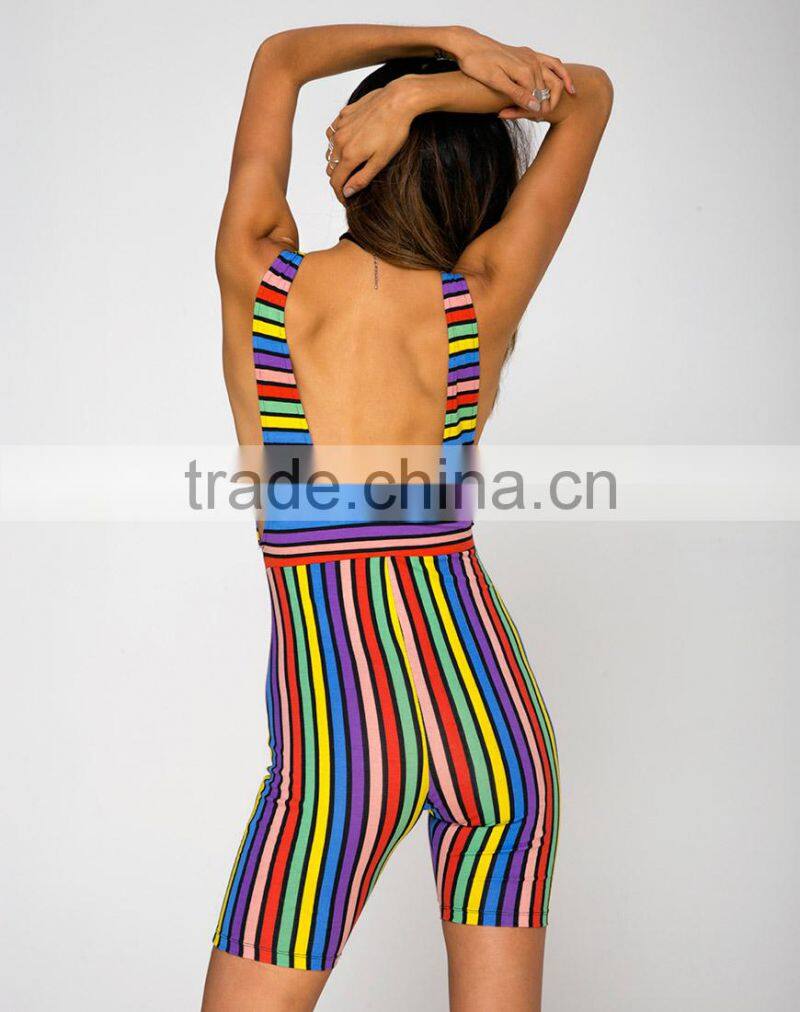 Designers Strip Rainbow Jumpsuit Summer Sublimation Print body suits Polyester Spandex Bodycon Custom pants