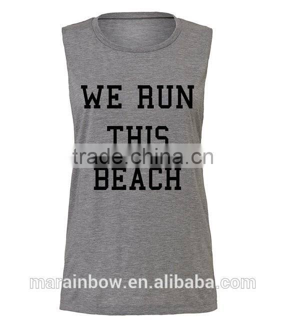 Soft Lightweight Womens Muscle Tank Grey/Black Deep Cut Workout Shirts OEM Running Top Gym Clothing