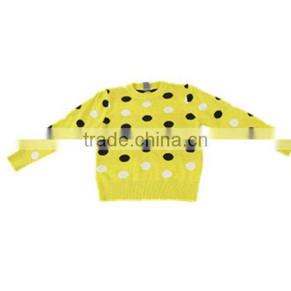 Girl's cotton allover polka dot jacquard long sleeve pullover sweater