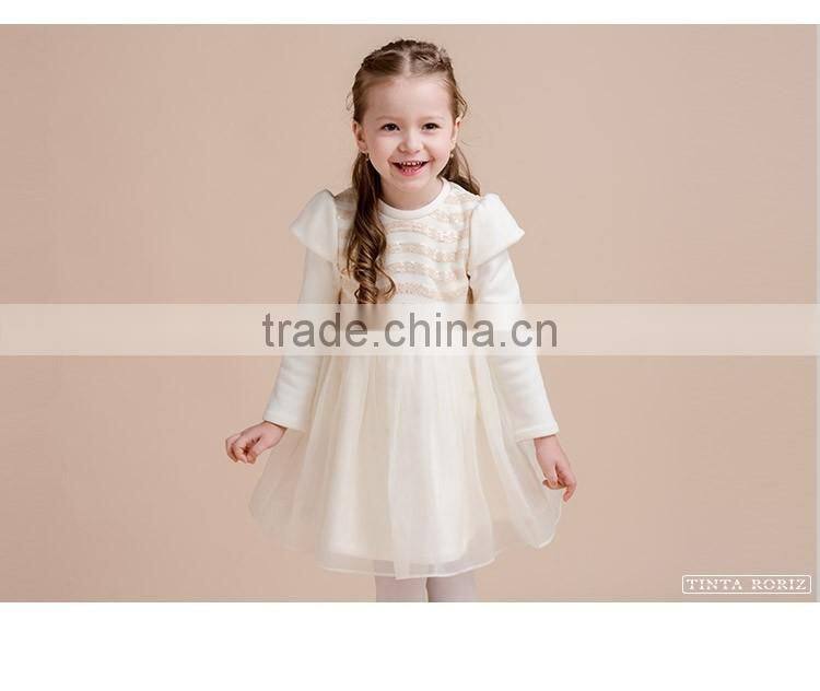 2017 Spring Kid Girls Party Frock Girls Long Sleeve Dress Sweet Stylish Fluffy Dress With Two Layers Mesh