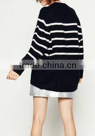 EY0870S New design high quality Navy blue with white silk stripe women casual pullover knitted sweater