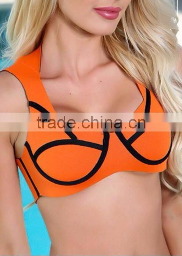 Neoprene suit bikinis woman swimwear color block swimsuit 2017