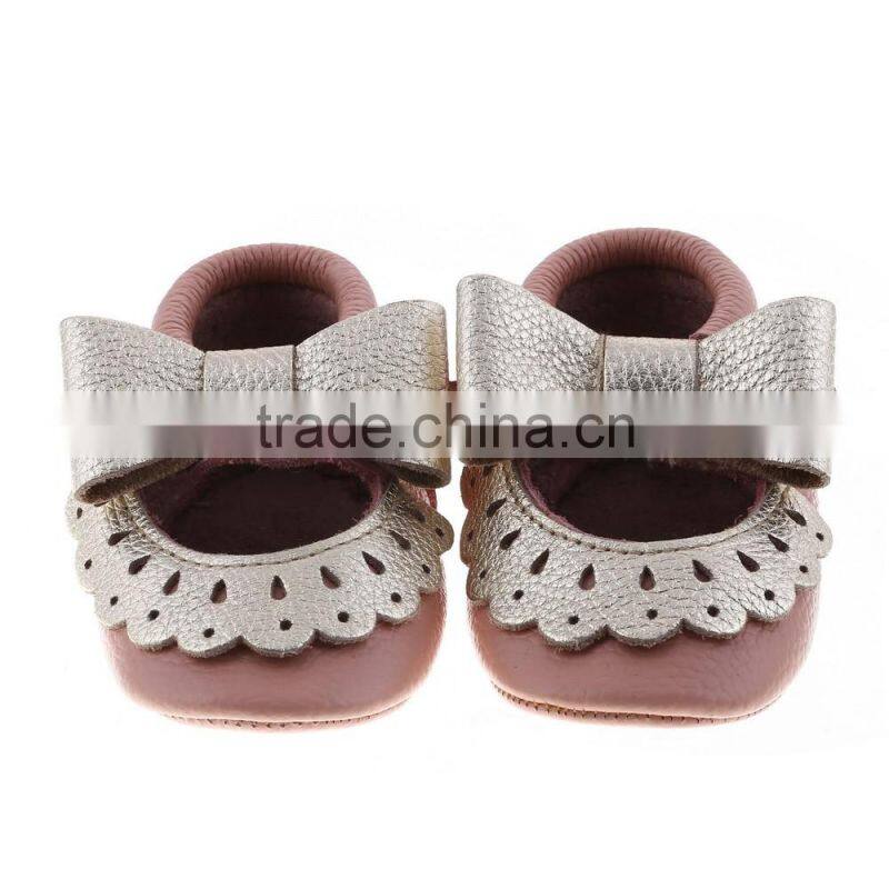 Two color matching leather moccains for baby girls, lovely baby girl leather shoes