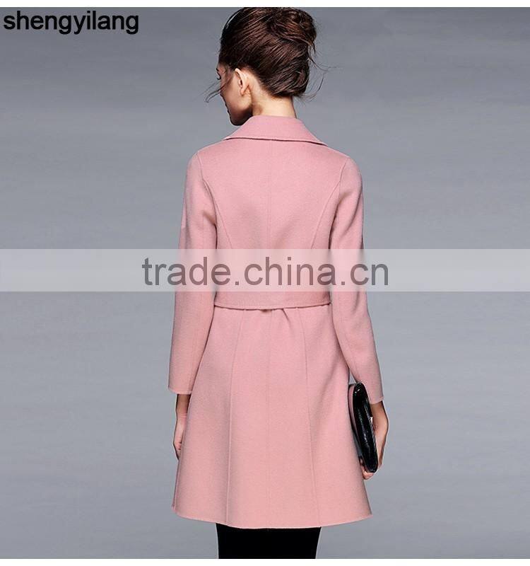 girls Korean Wool double fleece thin fabric midi long luxury coat manufacturer