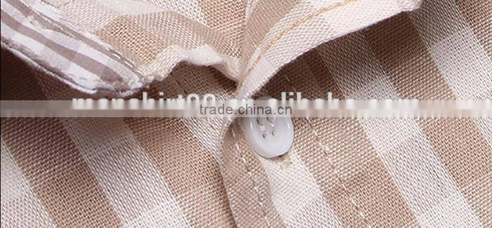 2016 khaki color men plaid linen shirt