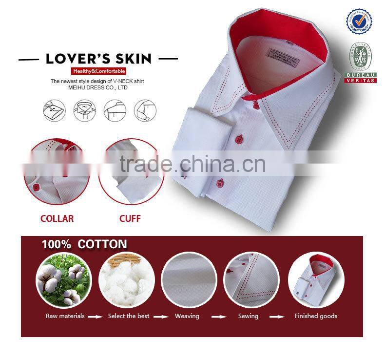 2017 Men's 100% cotton luxury dress formal white solid roll collar shirts wholesale french cuff