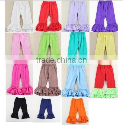 Boutique Double Ruffle Pants Childrens Chevron Pants wholesale Summer Cotton knit ruffle pants for girls