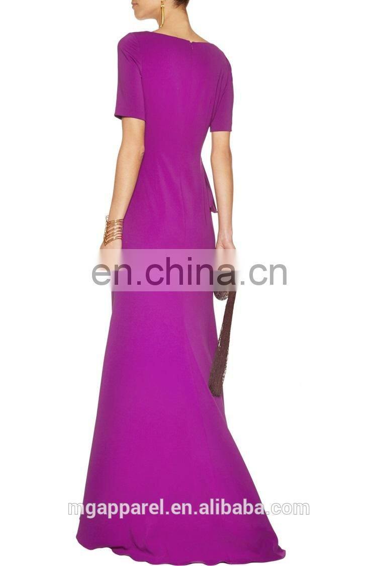 latest fashion purple evening dress front slit purple crepe evening gown, evening dress alibaba china
