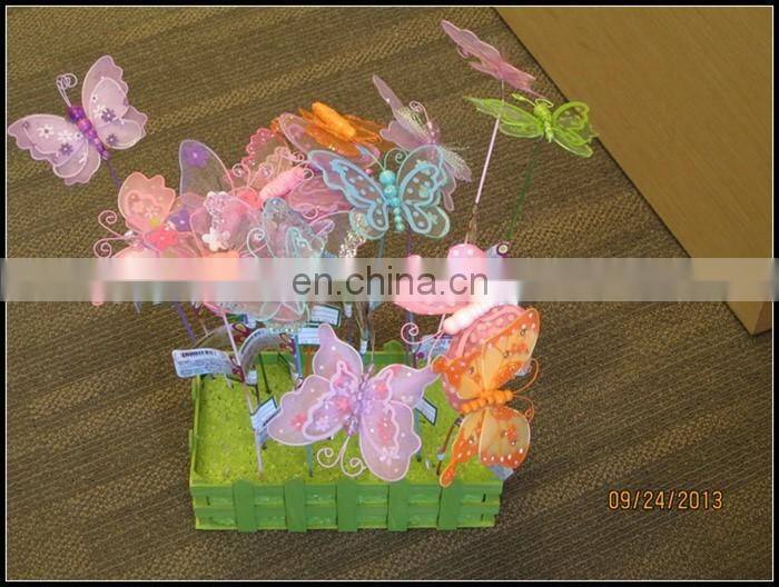 Artificial nylon and silk butterfly garden stick,silk butterfly wooden stick
