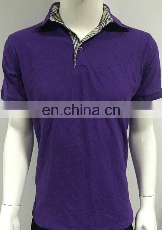 2017 Men's fashion purple polo t-shirt with special design stripped collar