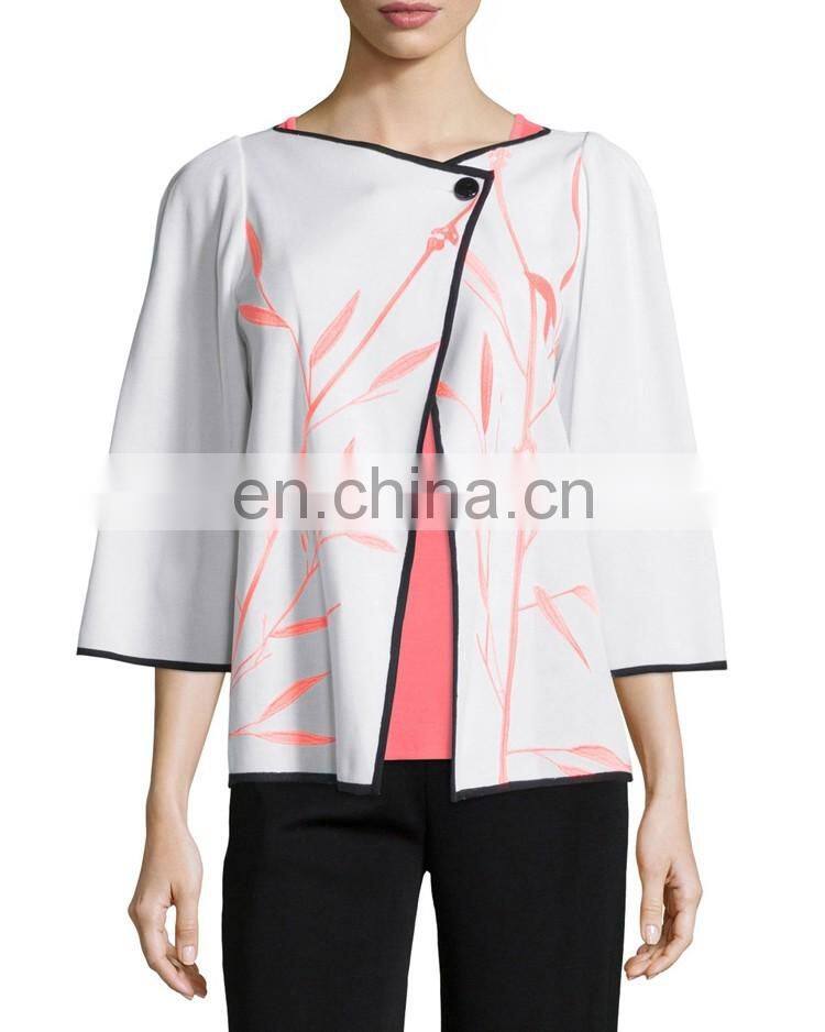 Bamboo-Print 3/4-Sleeve american Jacket jacket model for women