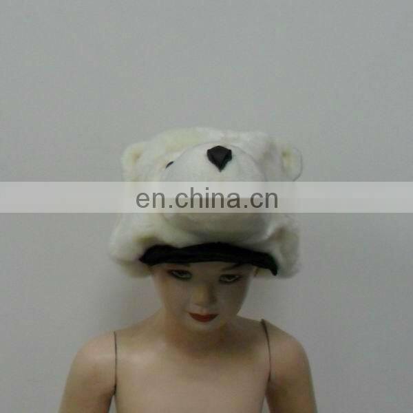 Lovely white Bear hats bear head hats for adult, Plush stuffed animal hats