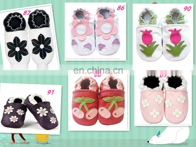 Newborn Baby Shoes Cow Leather Soft Sole Loafers Hot Pink Cherry Pattern