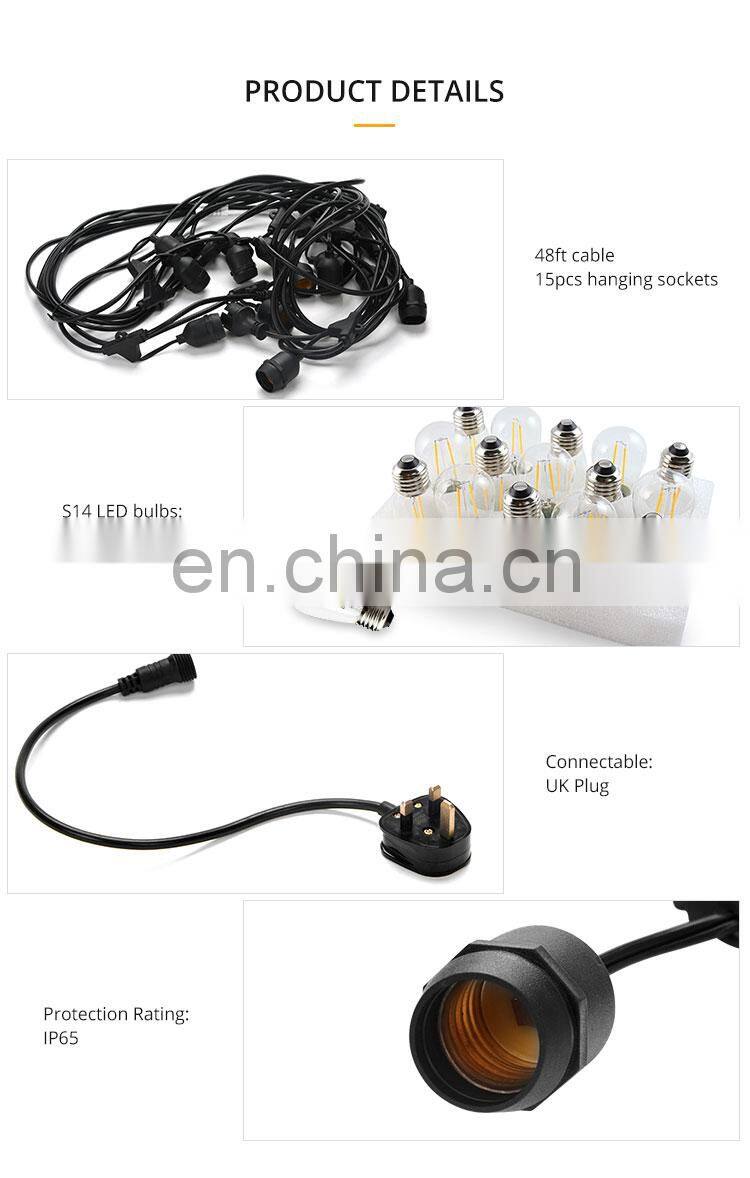 48 ft S14 LED Light String Wedding Party Decorations Outdoor String Light