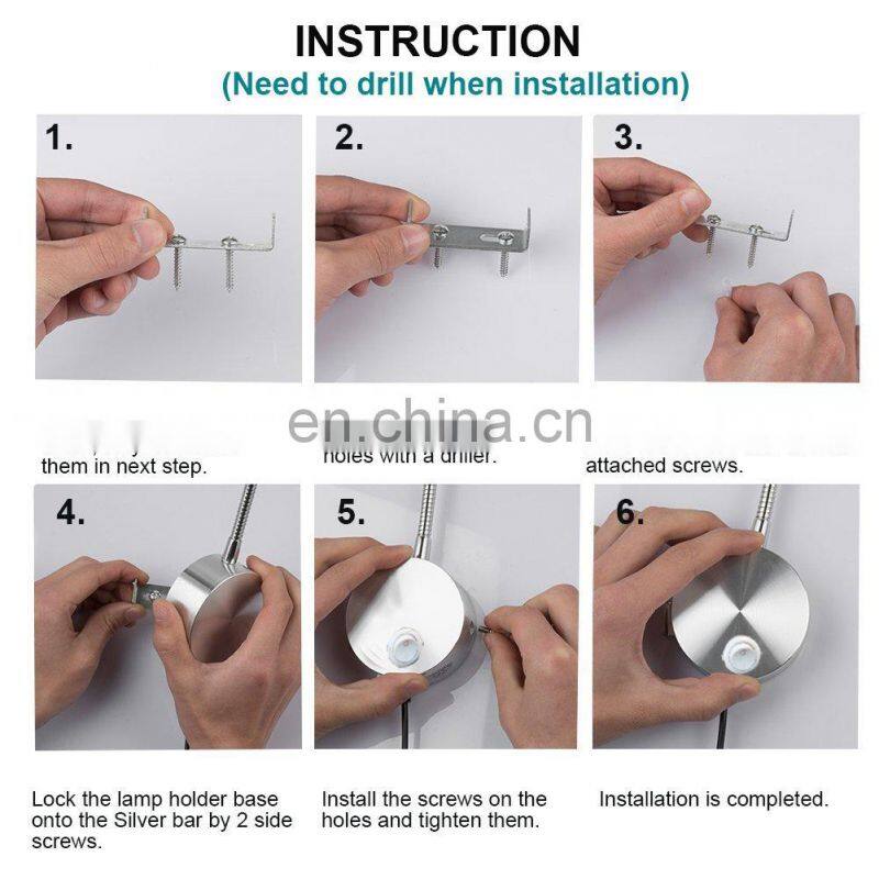 Flexible LED Wall Lamp, 5W Gooseneck Wall Mount Sconce Reading Light with Switch and Plug in Cord for Indoor Room