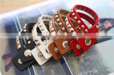 new style broader real leather steampunk decorative studs rivet men bracelets for couples