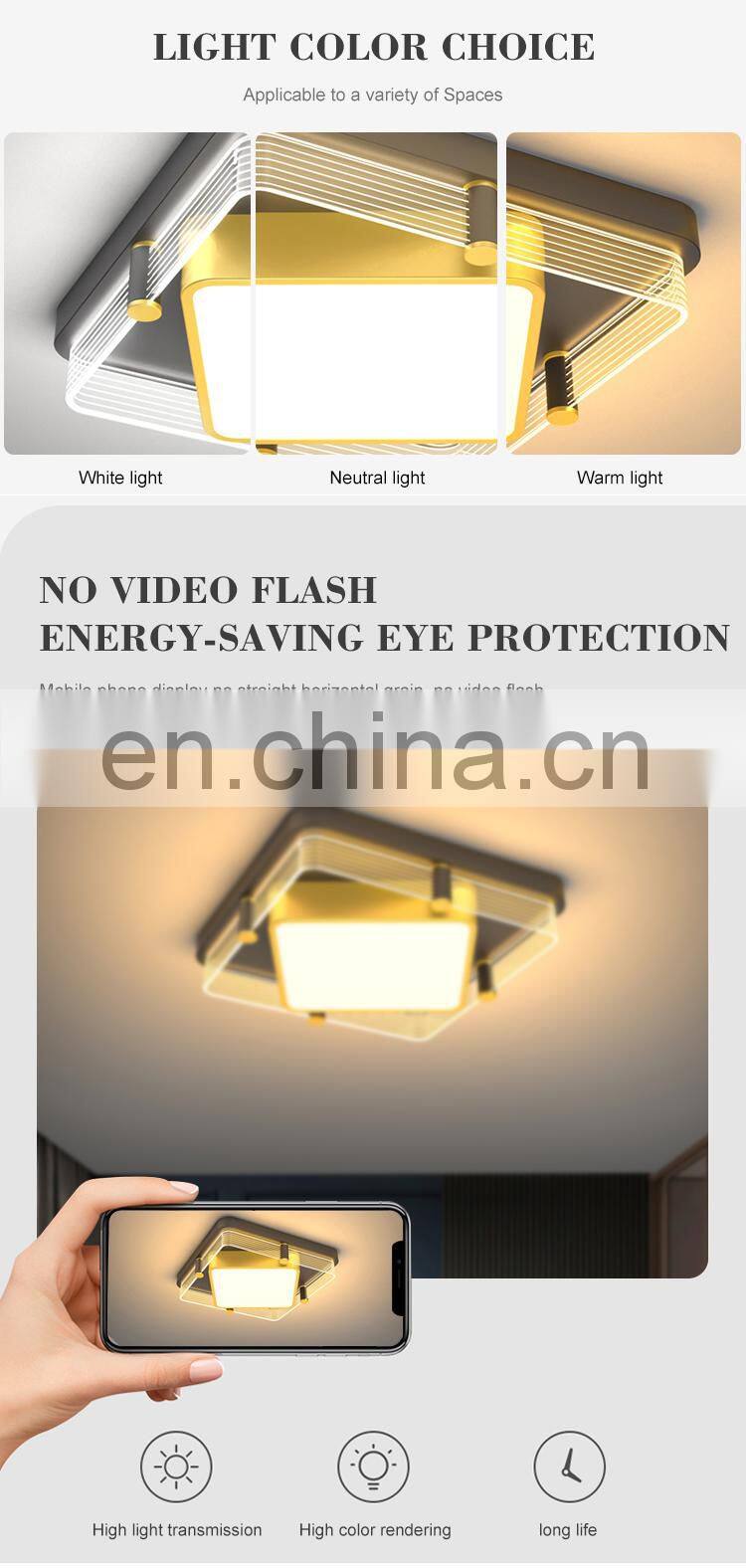 High Quality Decoration Indoor Black Gold Living Room Acrylic 36W 48W Modern Square LED Ceiling Lamp