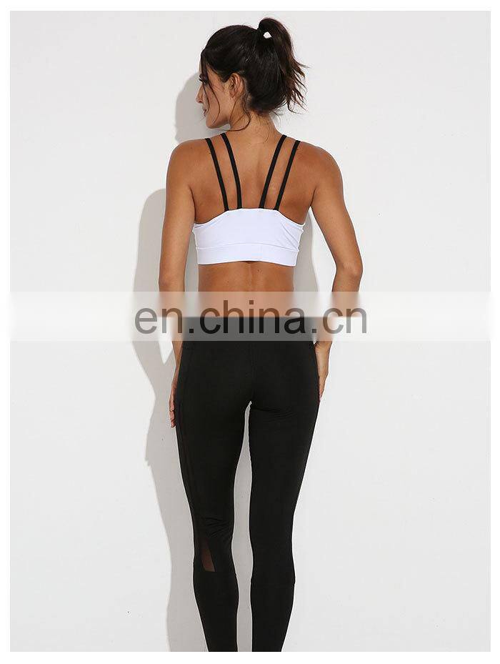 Sexy White Black Hollow Out Mesh Sport Bra Top Women Padded High Impact Thin Shoulder Strap Sports Bra and lagging