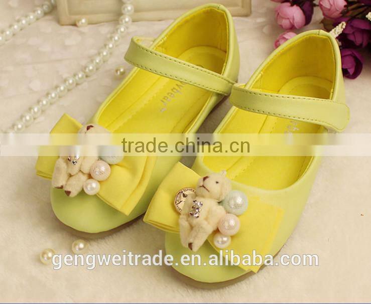 2015 Wholesale Boutique Shoes Girls Princess Shoes Little Bear Bow Pearl Kids Girls Shoes