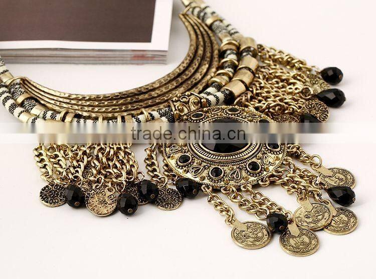Foreign Trade Fashion Long Luxury Coin Tassel Exaggerated Gem Necklace