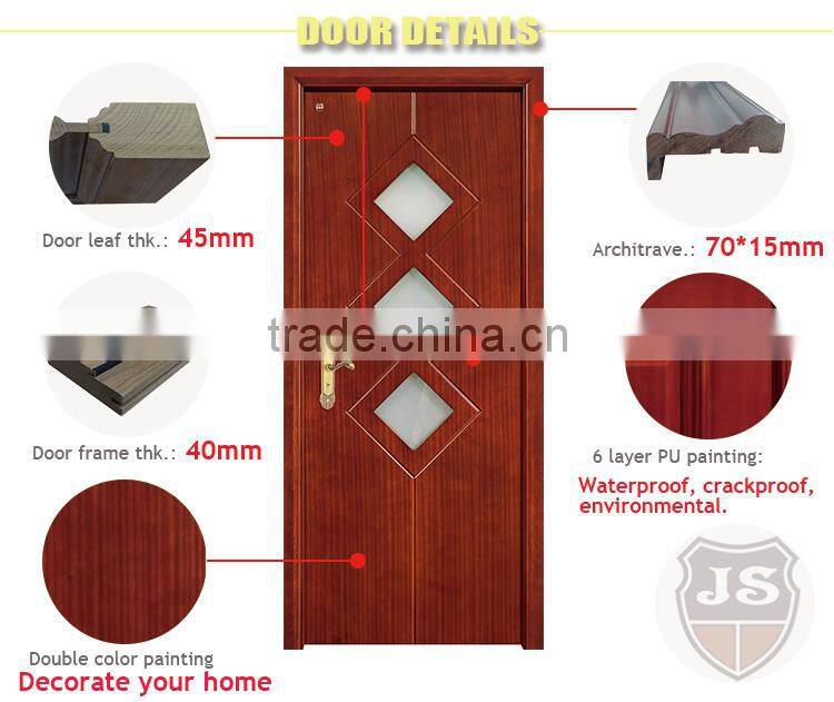 Rustic interior room flower carving wood frame sliding glass door