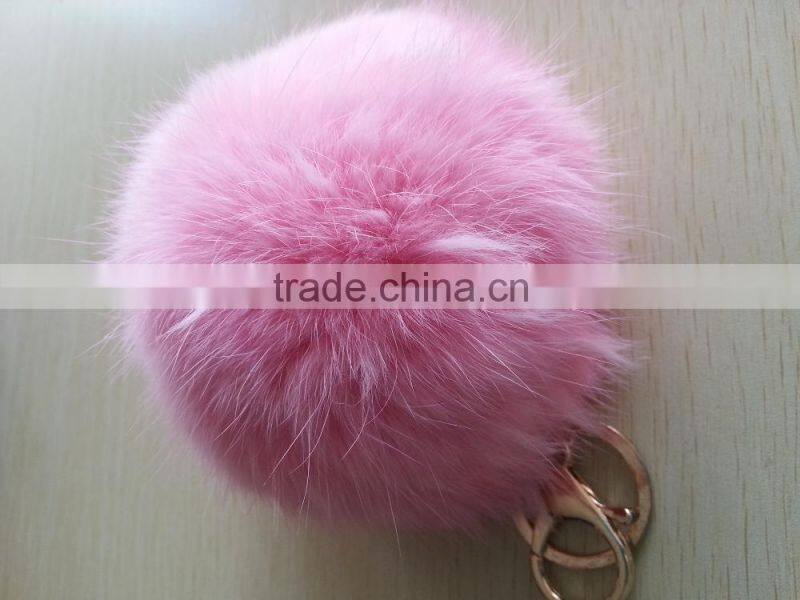 Real fluffy and soft rabbit fur pom poms keyrings