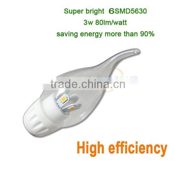 ce rohs e12 e14 e27 led chandelier candelabra bulb candle lights 85~265V AC ceramic 3w led candle lamp