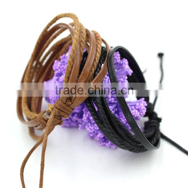 Knitting Leather Straw Rope Bracelet For Boys,Fashion Leather Bracelet For Men