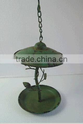 Antique shabby chic hanging metal bird feeder for garden & backyard