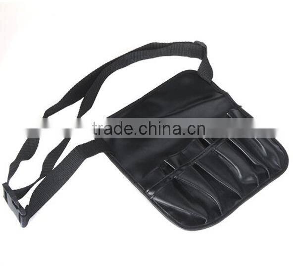 Black PU Leather Cosmetic Brush Bag, Cosmetic Belt Bag With Belt Strap
