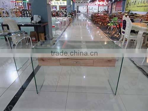 High Quality CT-173 Bent tempered glass square Corner coffee table with single metal base