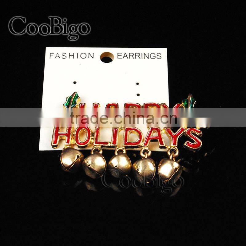 Fashion Jewelry Christmas Happy Holidays Regards Words With Little Bell Pin Brooch Party Gift Promotion Apparel Accessories