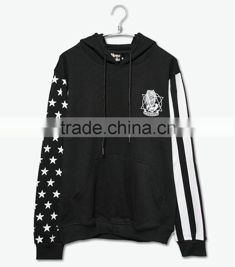 custom fashion mens black white striped hoodie
