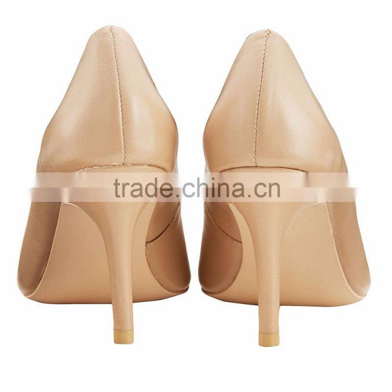 2016 high fashion High Heel tiny square shape classic ladies breatheable PU lining comfortable nude sheep skin pump shoes