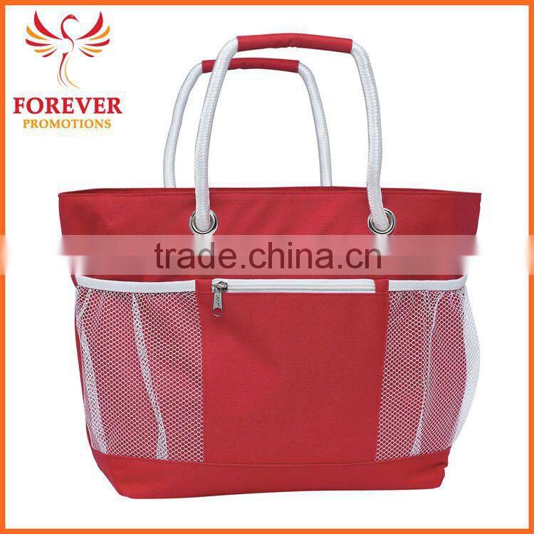 New Design Promotional Nylon Travel Tote Bag With Rope Handles And Mesh Pockets