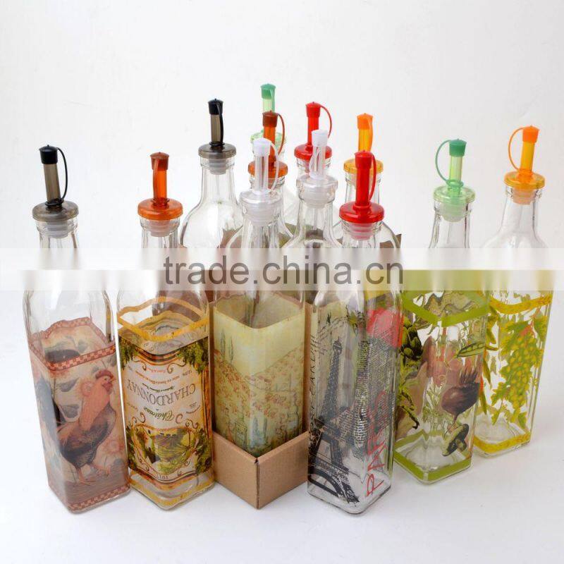 colored glass olive oil and vinegar bottle