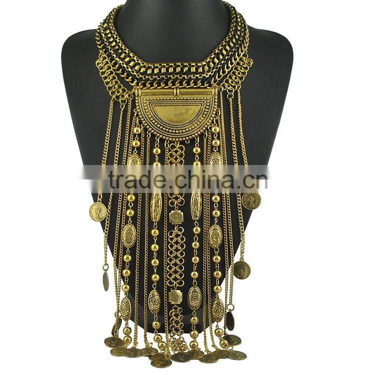 long silver multilayer tassel coin necklace, coin holder necklace