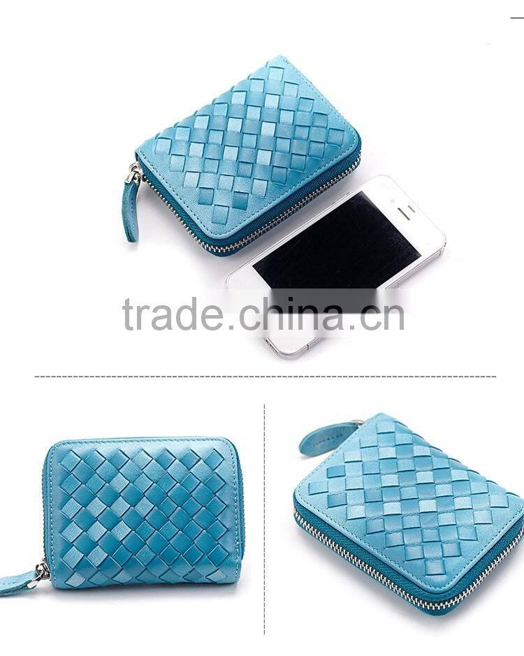 Knitted leather credit card holder in soft grain leather high quality standard