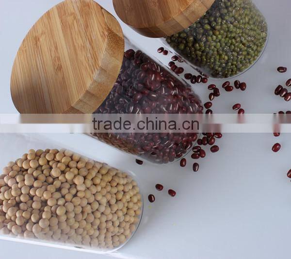 china supplier decorative clear high borosilicate bamboo lid sealing glass storage container